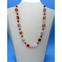 Chunky Carnelian beads interspersed with Red Malachite beads & clear glass beads 