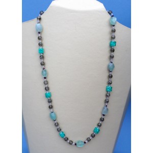 Square green crackle glass bead necklace & bracelet